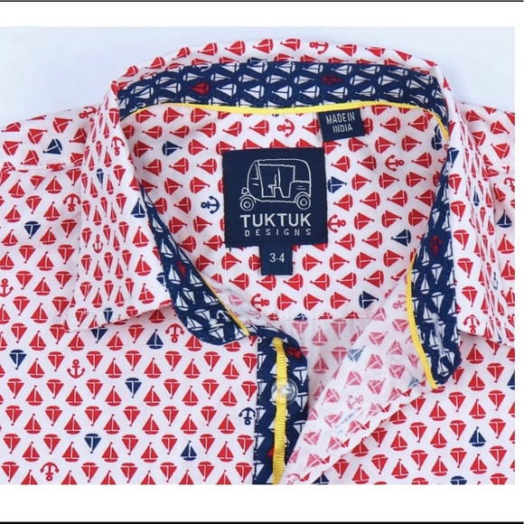 TukTuk SAILBOATS RED - BOYS SHORT SLEEVE Size 7-8 - Picture 1 of 11